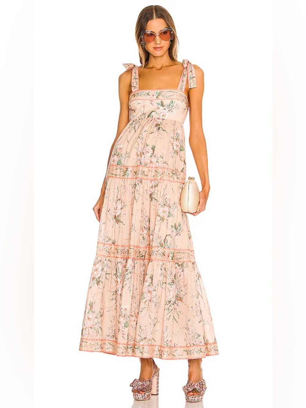 Zimmermann Moonshine Maxi Dress Cream Floral Tie Shoulder Tie Size 2 US 8 $650